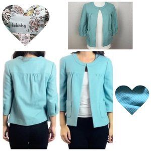 TABITHA 6 Robin's Egg Blue Wool Swing 60s Blazer in 3/4 Sleeve Length